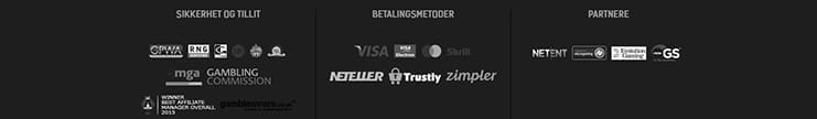 Bildet viser et utdrag av betalingsmåter hos redbet.