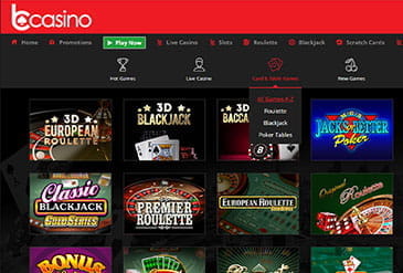 Bildet viser et utdrag av spilleautomater tilgjenglig hos bcasino.com