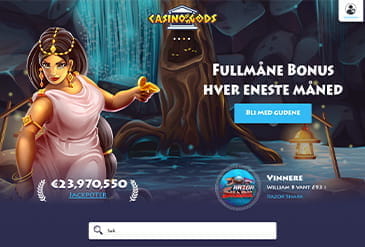 Bildet viser Casino Gods hjemmeside