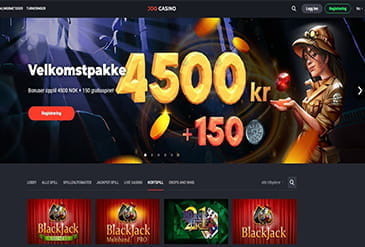 Bildet viser Joo Casino’s utvalgt av kortspill + velkomstbonusen