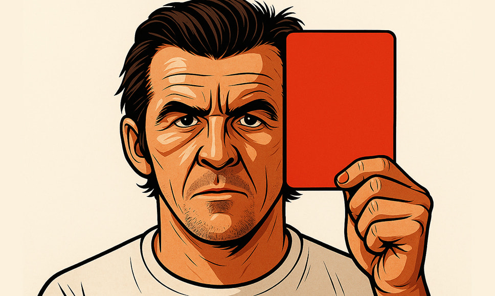 Karikatur av Joey Barton med rødt kort.